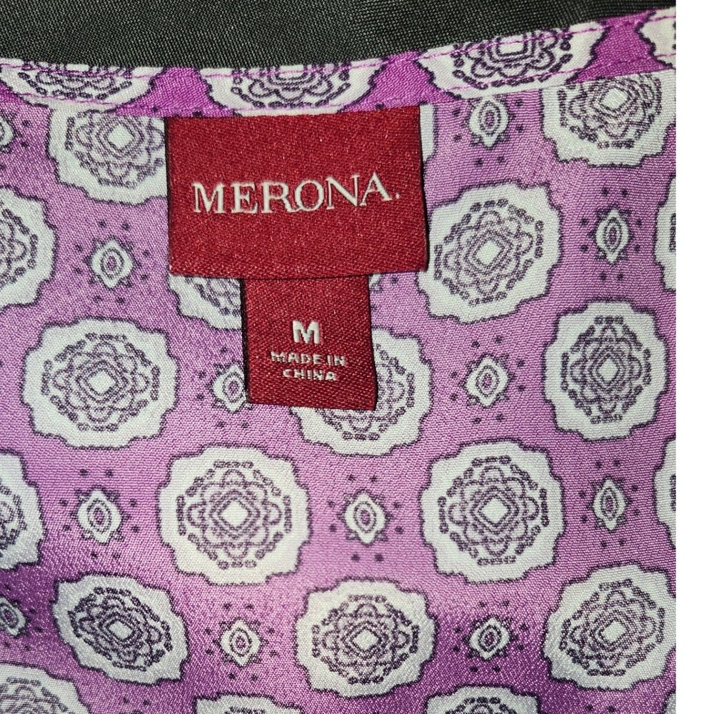 Merona Womens Purple White Geometric V-Neck Sleeveless Blouse M - Picture 2 of 4